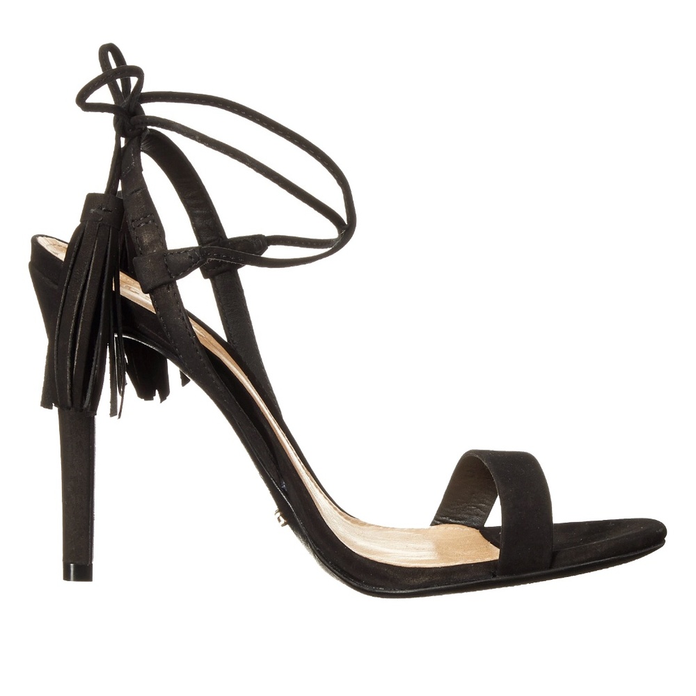 Schutz Black Suede Maggie Tassel Ankle Tie 7.5B